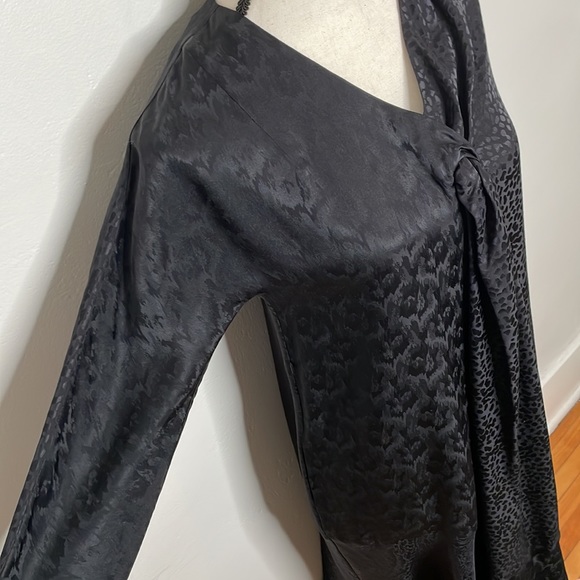 SVILU 100% silk black flutter midi dress - Picture 2 of 13